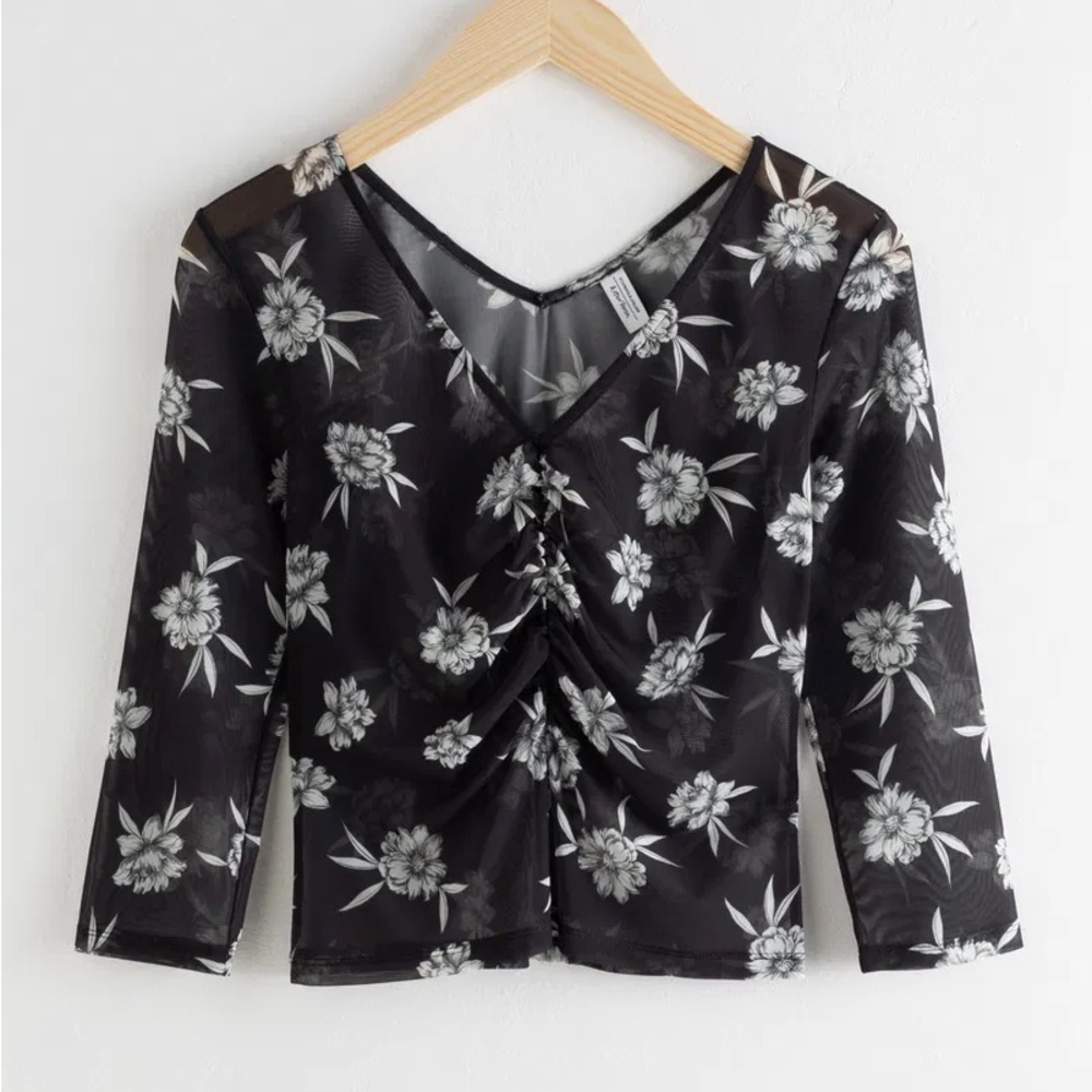 & Other Stories Black Floral Sheer Blouse Size 6